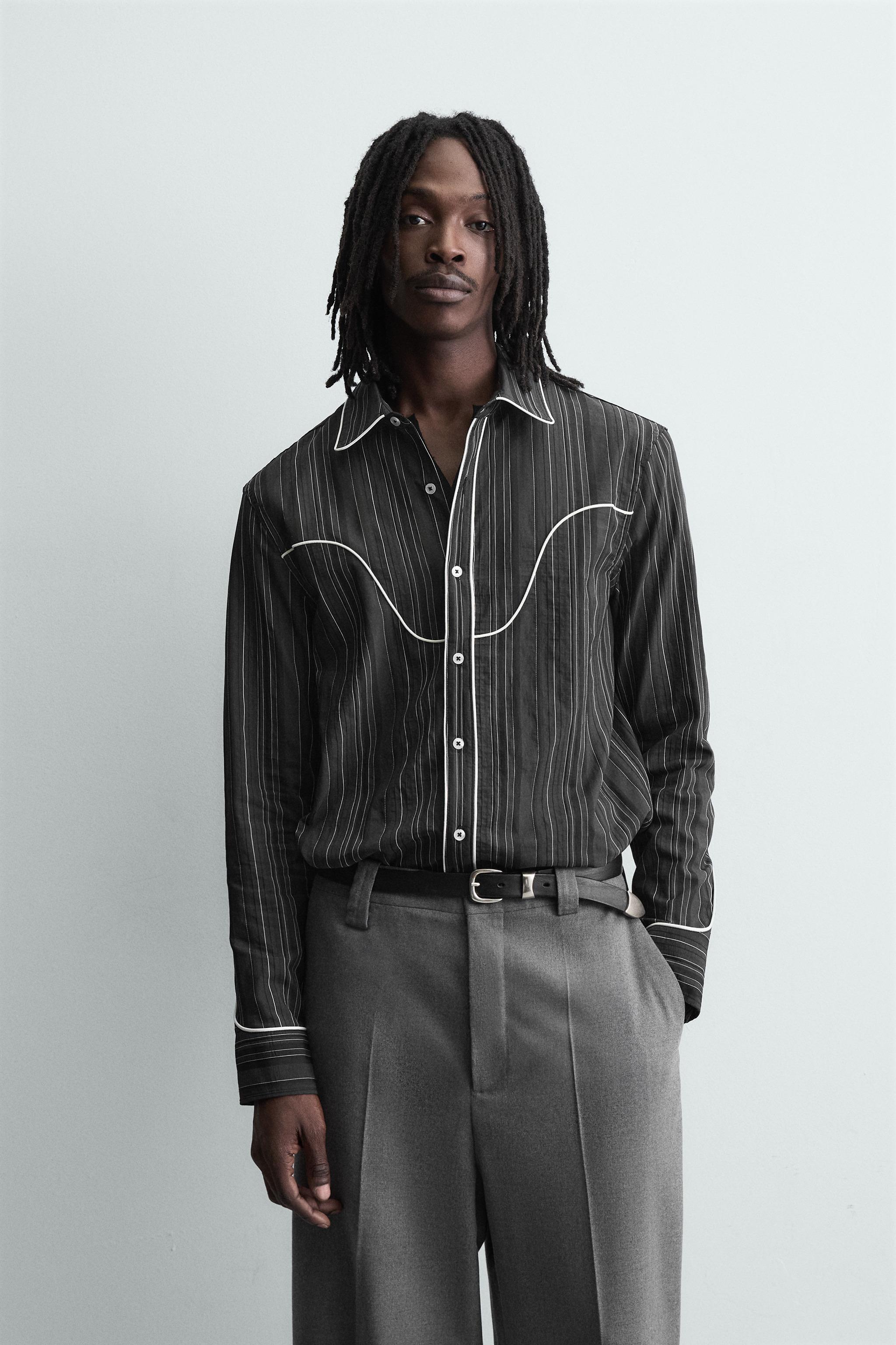 WESTERN SHIRT WITH PIPING — Grey