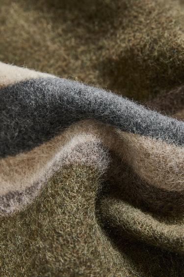 STRIPED WOOL BLEND BLANKET - Khaki by Zara