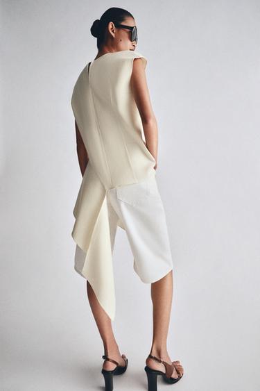 Zara ZW COLLECTION ASYMMETRIC TOP - Ecru