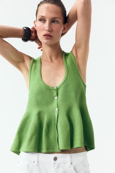 KNIT PEPLUM TOP - Light green by Zara - Image 1