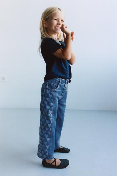 JEANS STRAIGHT MET HARTJESPRINT - Blauw van Zara