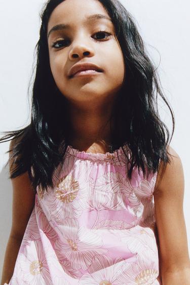 ПЛАТЬЕ ИЗ ПОПЛИНА С ЦВЕТОЧНЫМ ПРИНТОМ И БАНТАМИ — РОЗОВЫЙ от Zara