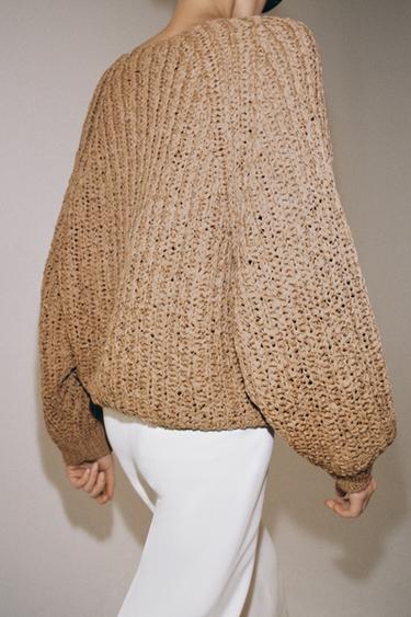 PULL EN MAILLE AVEC BANDE ENTRELACÉE - Camel clair de Zara - Image 2