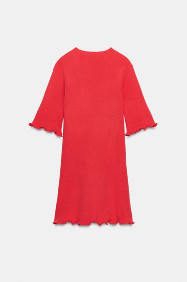 SHORT RIB KNIT DRESS - Coral red by Zara - Image 6