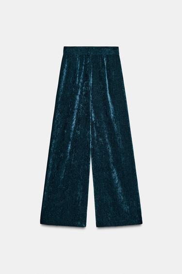 VELVET WIDE-LEG TROUSERS - Duck green by Zara - Image 6