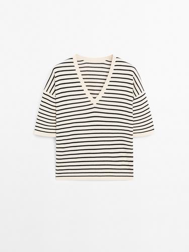 Jersey rayas cuello pico - Marino de Zara - Imagen 0