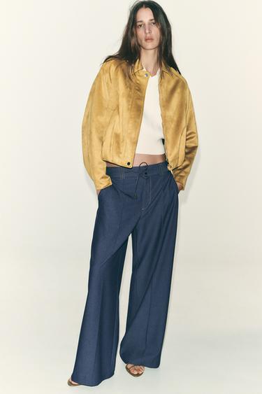 FAUX SUEDE BOMBER JACKET - Mustard by Zara