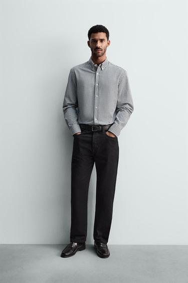 Zara WASHED TEXTURED OXFORD SHIRT - Navy / White - Image 0