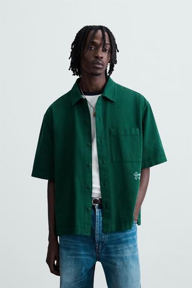 CAMISA AMPLA ESTRUTURA BORDADO - Verde da Zara