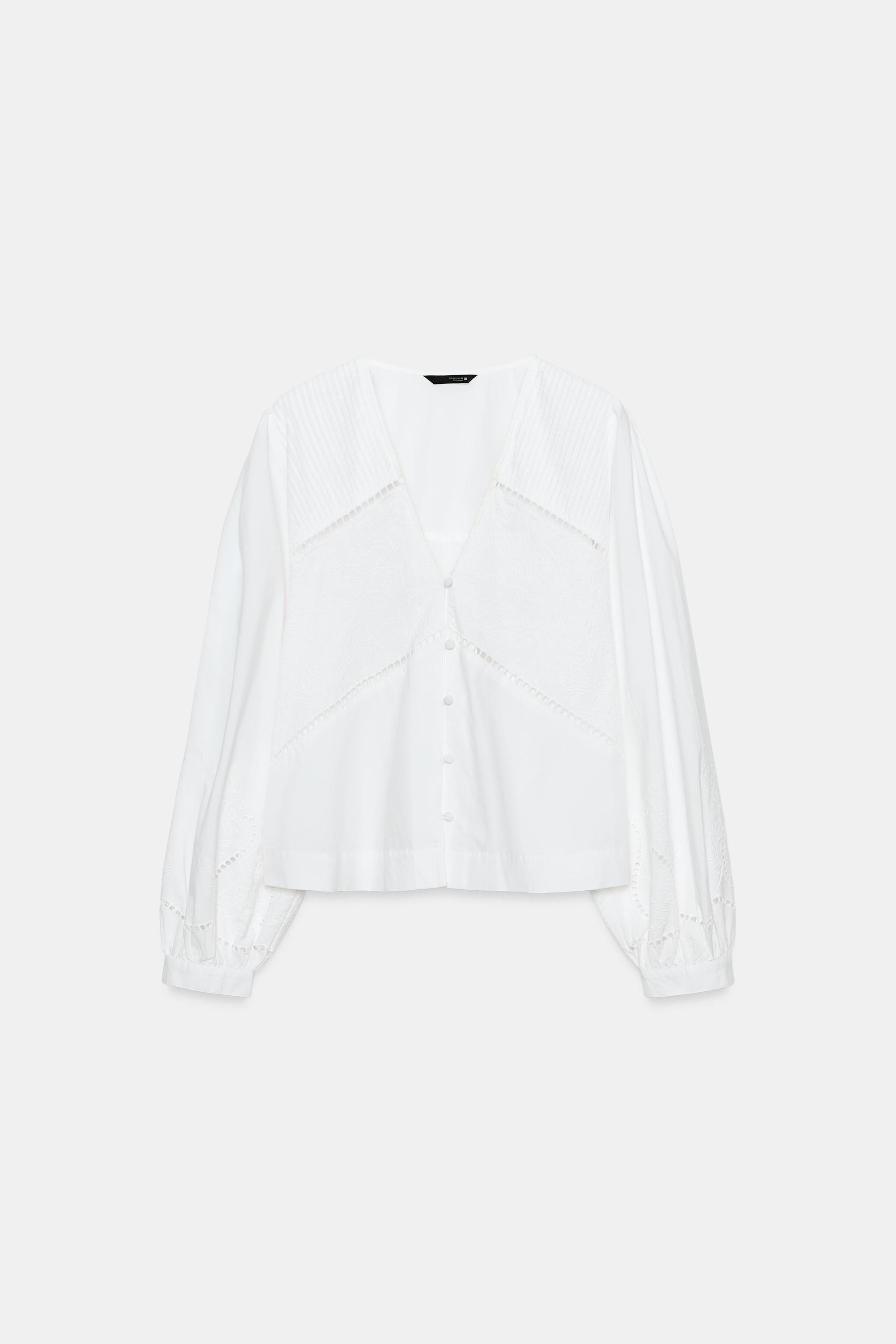 Женские рубашки Zara EMBROIDERED POPLIN SHIRT — фото 8