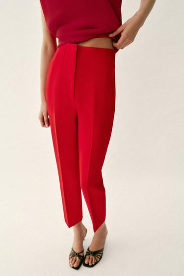 HIGH-WAIST TROUSERS - Bright red by Zara