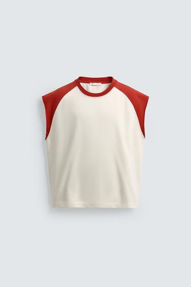 Zaras T-SHIRT TANK MED FÄRGBOCK - Naturfärg