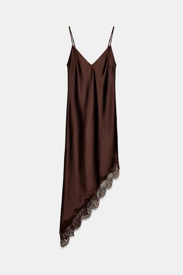 SATIN LACE DRESS - Dark mink by Zara