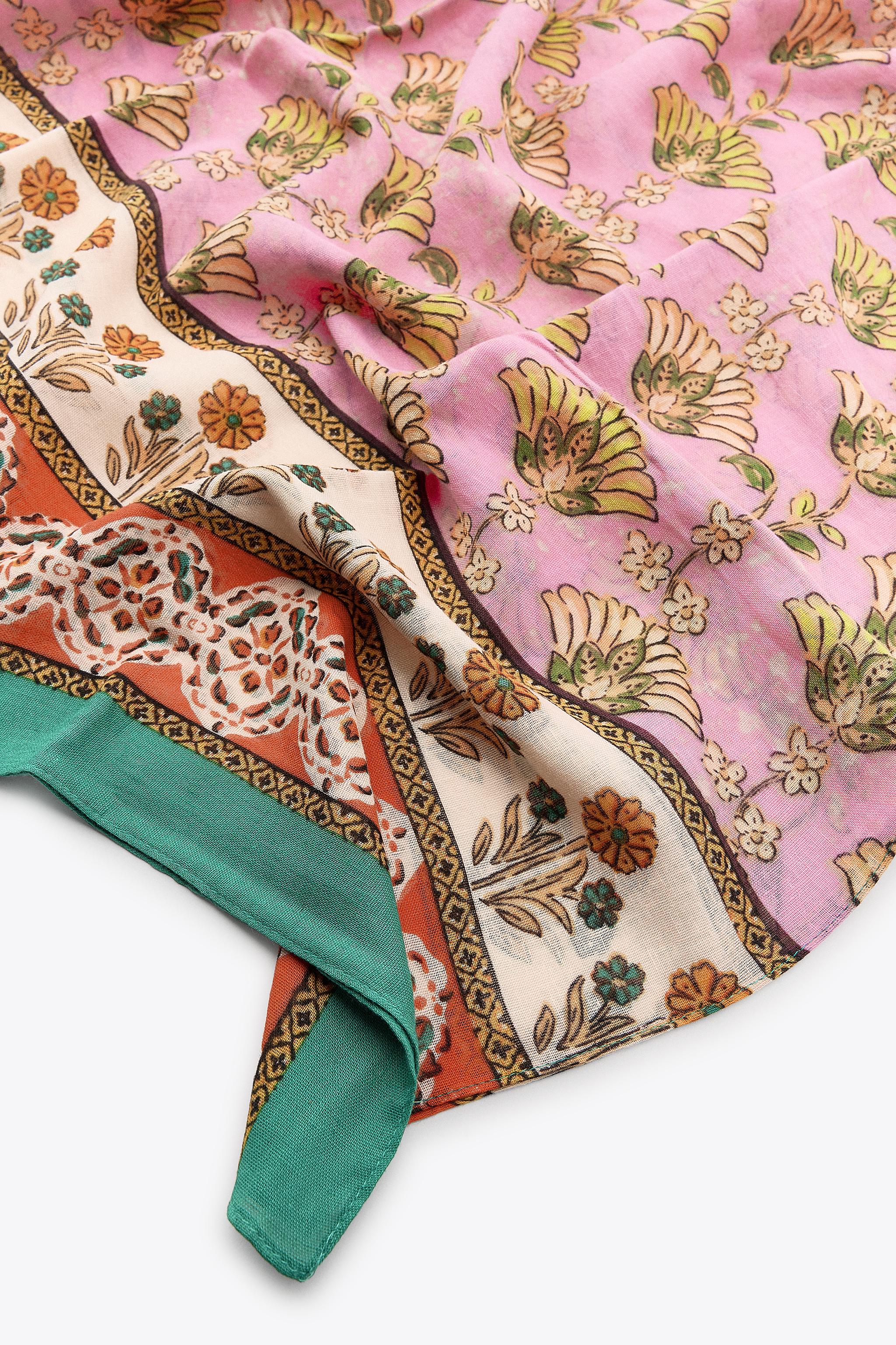 PRINTED SCARF WITH COTTON - Pink | ZARA United States