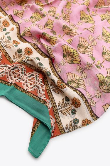PRINTED SCARF WITH COTTON - Pink by Zara - Image 5