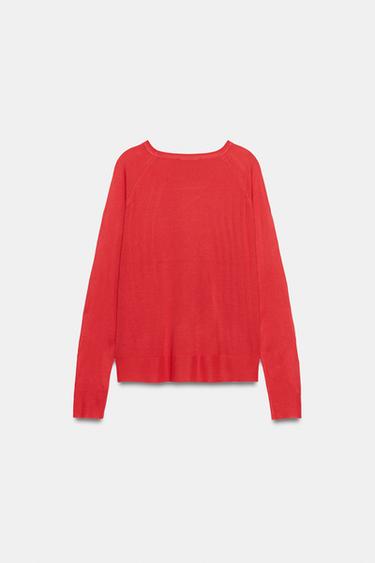 BASIC FINE KNIT JUMPER - Red / Coral by Zara