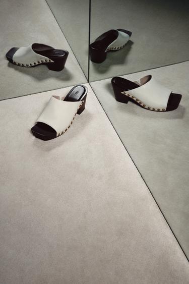 LIMITED EDITION LEATHER WEDGES WITH STUD DETAIL - White by Zara
