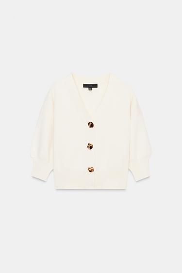 CARDIGAN WITH THREE-QUARTER SLEEVES - Oyster-white by Zara