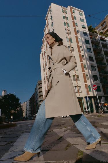 WINDPROOF WATER REPELLENT LONG TRENCH COAT WITH BELT - camel by Zara - Image 3