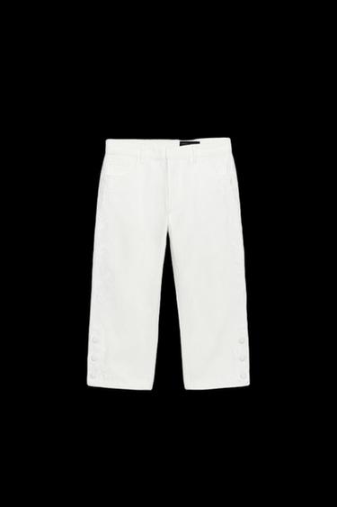 ZW COLLECTION EMBROIDERED MID-WAIST CAPRI JEANS - Ecru by Zara - Image 0