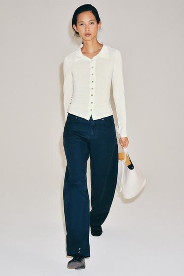 BUTTONED TOP - Ecru by Zara