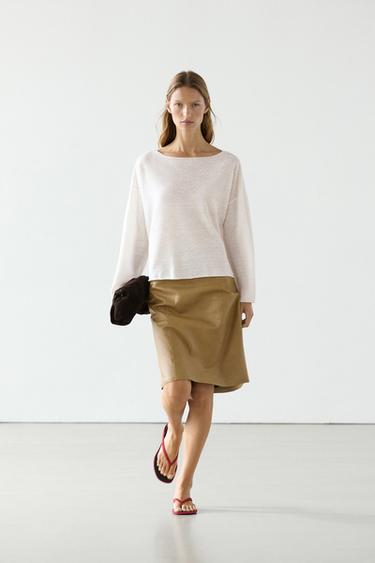 Pull en maille 100 % lin à col bateau - Blanc cassé de Zara - Image 0