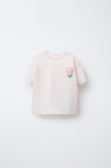 FLOWER HEART APPLIQUÉ T-SHIRT - Light pink by Zara - Image 0