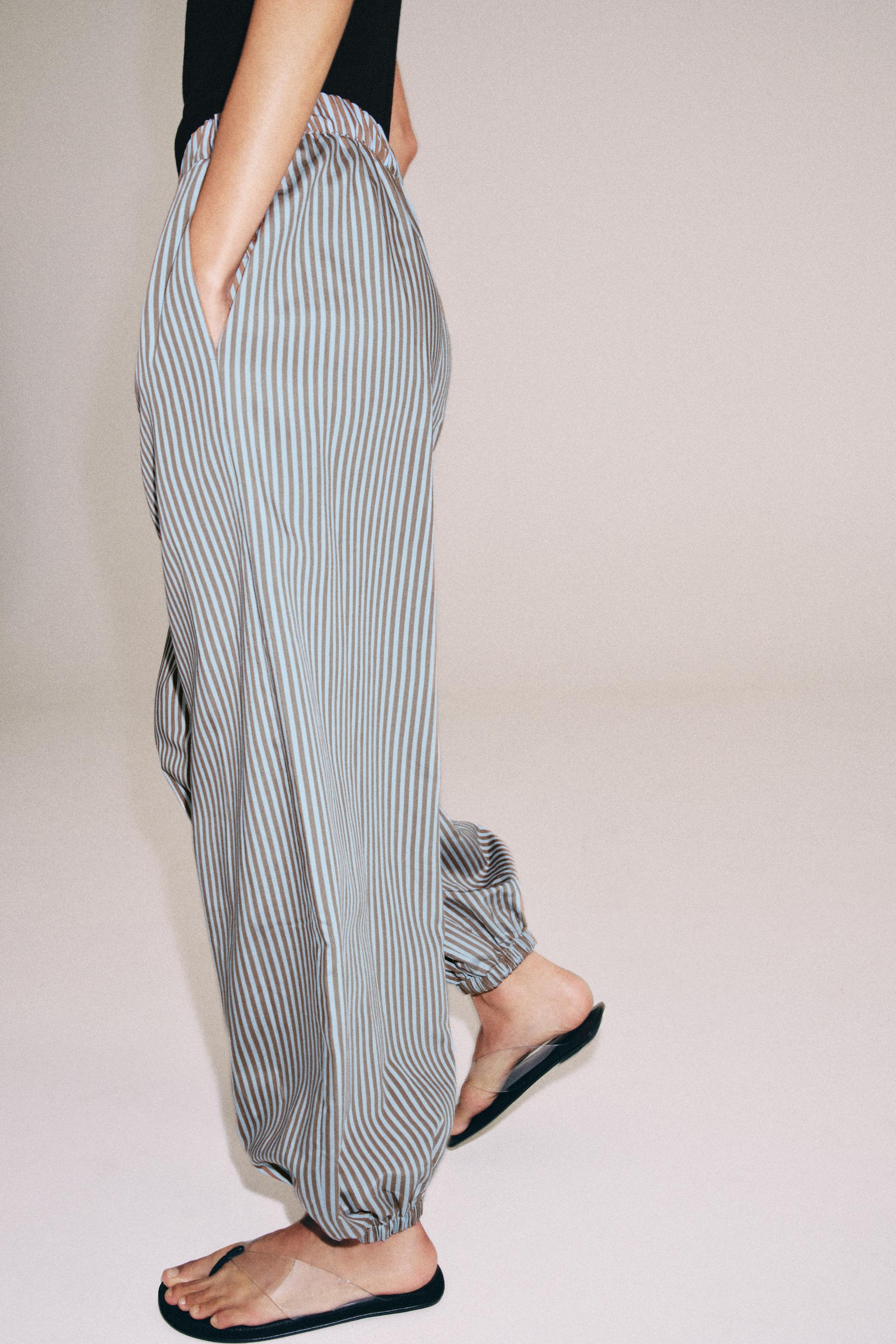 ZW COLLECTION STRIPED BALLOON PANTS - Brown-Blue | ZARA United States