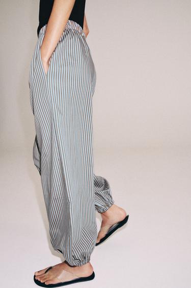 PANTALON BOUFFANT À RAYURES ZW COLLECTION - Marron-Bleu de Zara - Image 4
