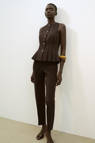 Zara PEPLUM DARTED VEST - Brown