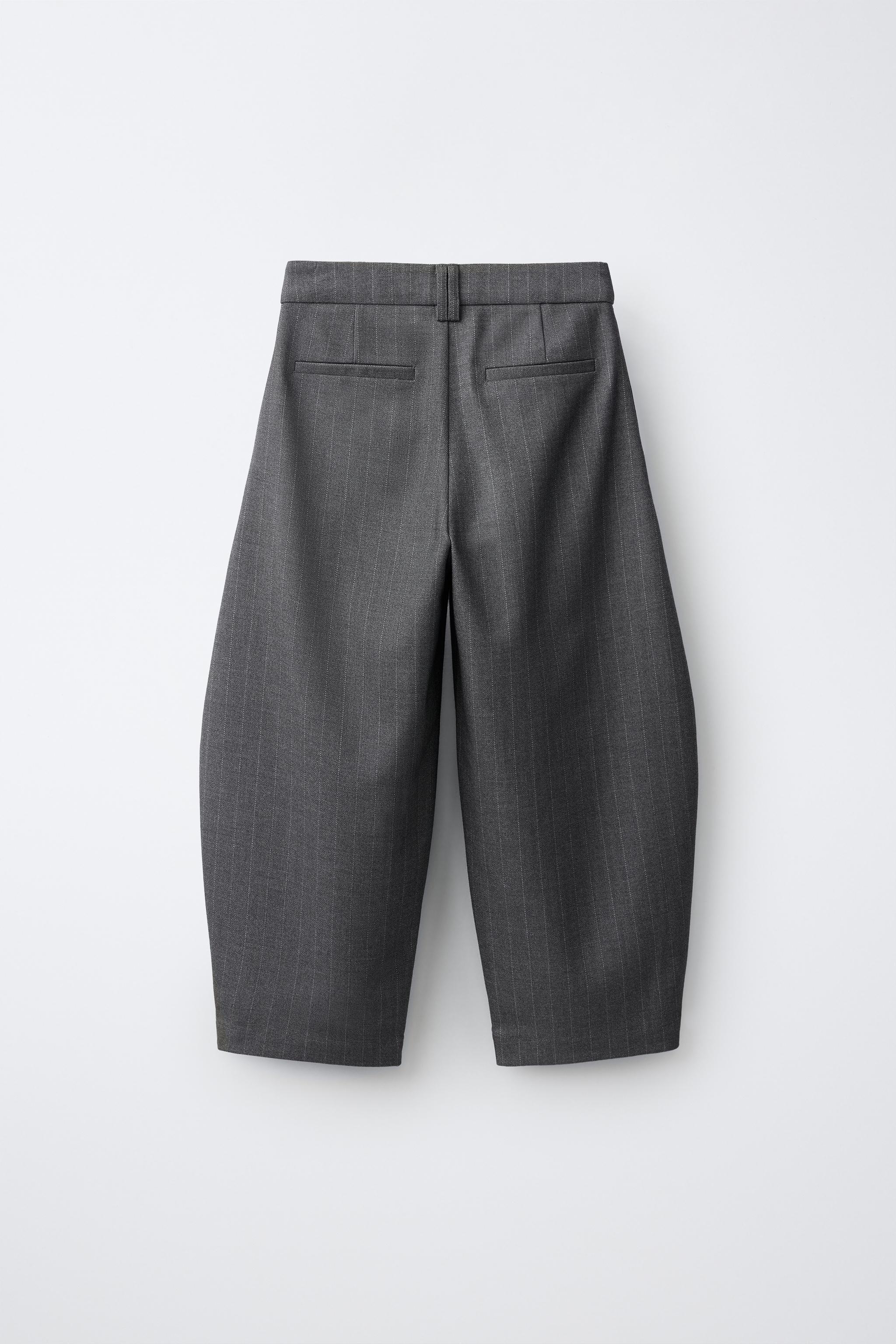 WRAP WAIST BARREL TAILORED PANTS — Gray
