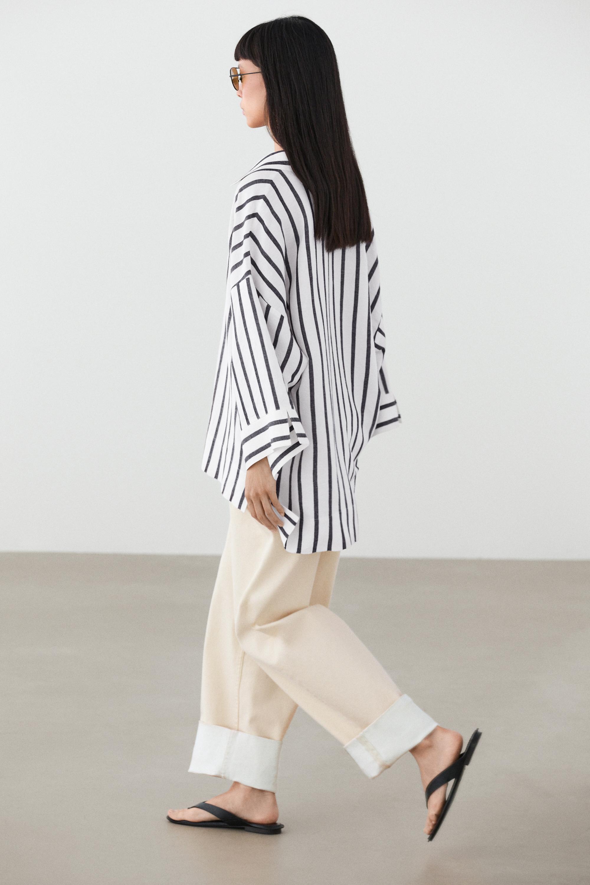 Striped oversize linen blend shirt