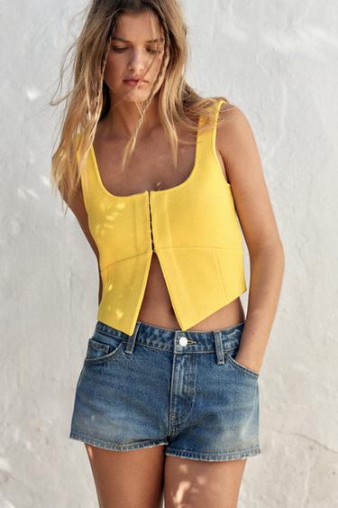 HAUT COURT EN MAILLE UNIE - Jaune de Zara