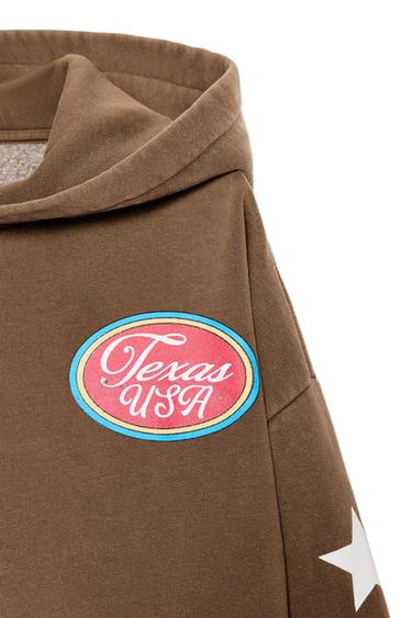 Zara HOODED SWEATSHIRT WITH TEXT PRINT - Brown