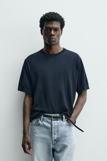 LIGHT KNIT COTTON T-SHIRT - Navy blue by Zara