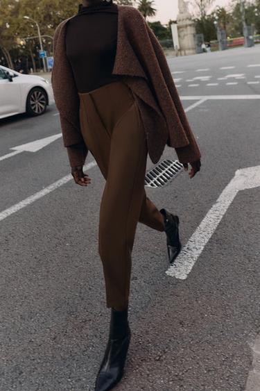 Zara PANTS WITH A HIGH WAIST - Brown