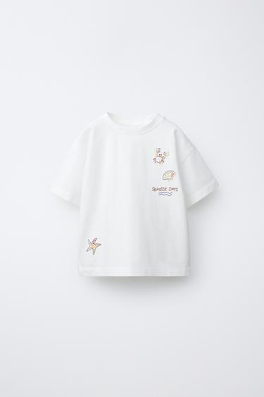 CAMISETA BORDADOS - Crudo de Zara - Imagen 0