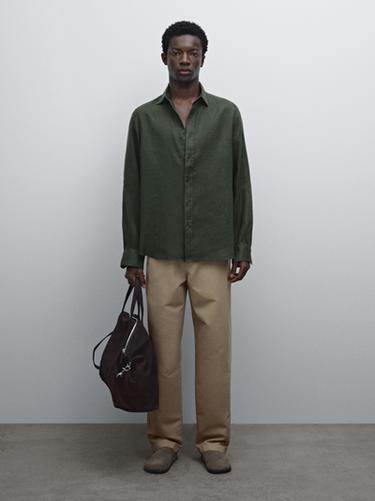 Camisa slim fit 100% lino - Verde oscuro de Zara