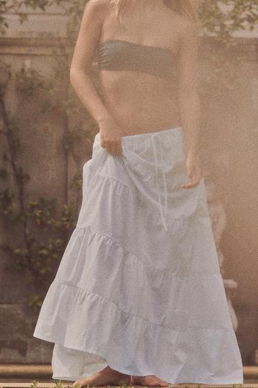 Zara LONG TIERED SKIRT - Oyster-white