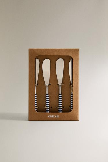 LOT COUTEAUX À BEURRE MANCHE RAYURES (LOT DE 4) - Bleu / Blanc de Zara - Image 4