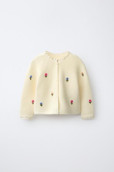 STRICKJACKE MIT BLUMENSTICKEREI - Cremefarben von Zara - Bild 0