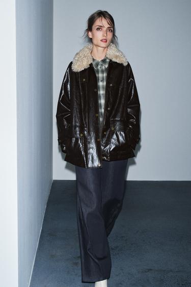 FAUX FUR COLLAR JACKET ZW COLLECTION - Brown by Zara - Image 0