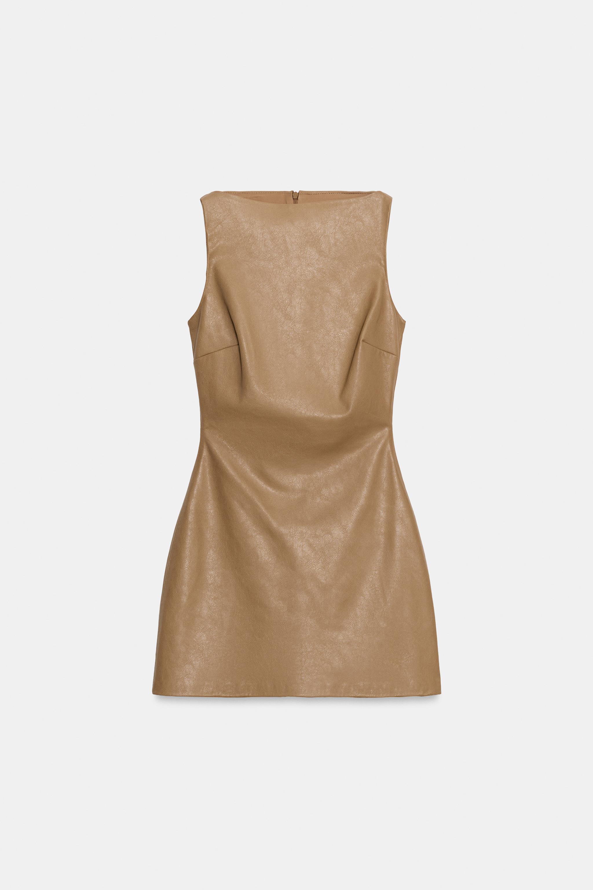 Zara Suni Deri Mini Elbise görsel 5