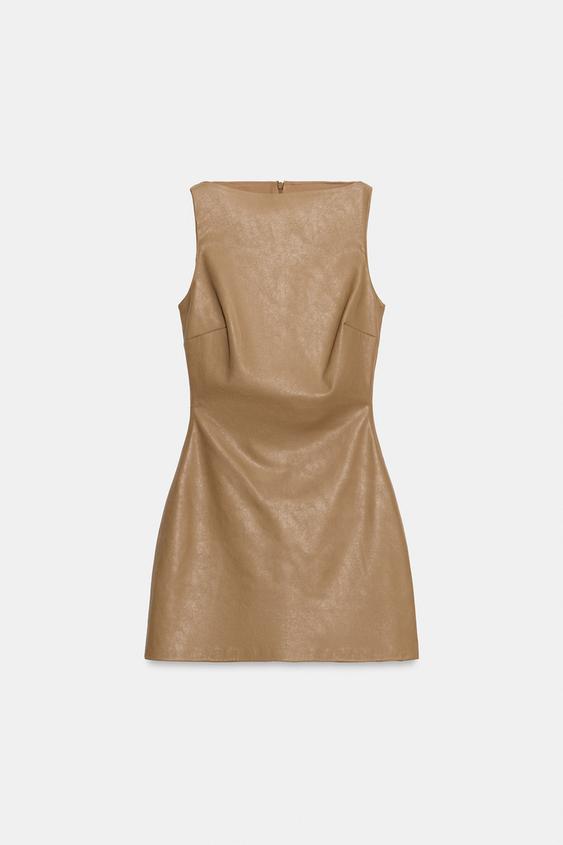 zara brown faux leather dress MINI - taupe Leely Women Yellow A june-2026 Color:LIGHT IVORY