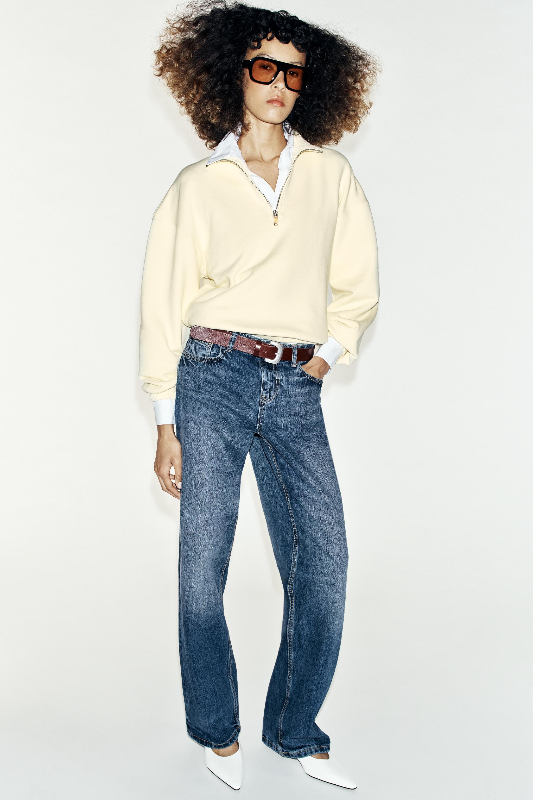 METALLIC ZIPPER SWEATSHIRT — Yellow