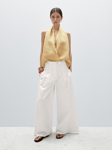 Top lin cache-cœur à encolure américaine - Jaune de Zara