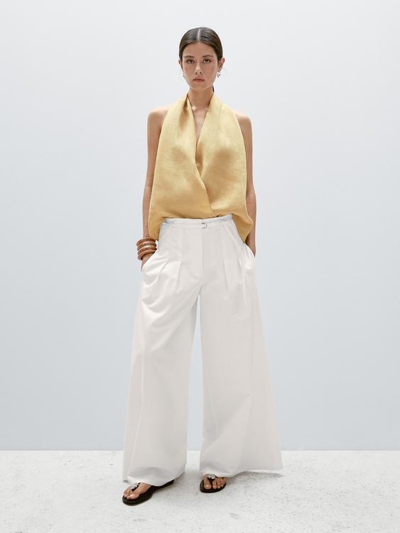 Linen crossover halter top