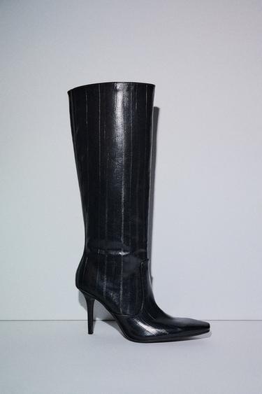 BOTA TACÓN GRABADO - Negro de Zara