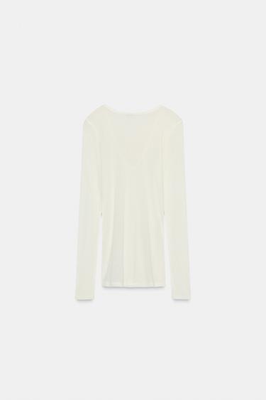 V-NECK T-SHIRT - Oyster-white de Zara - Image 4