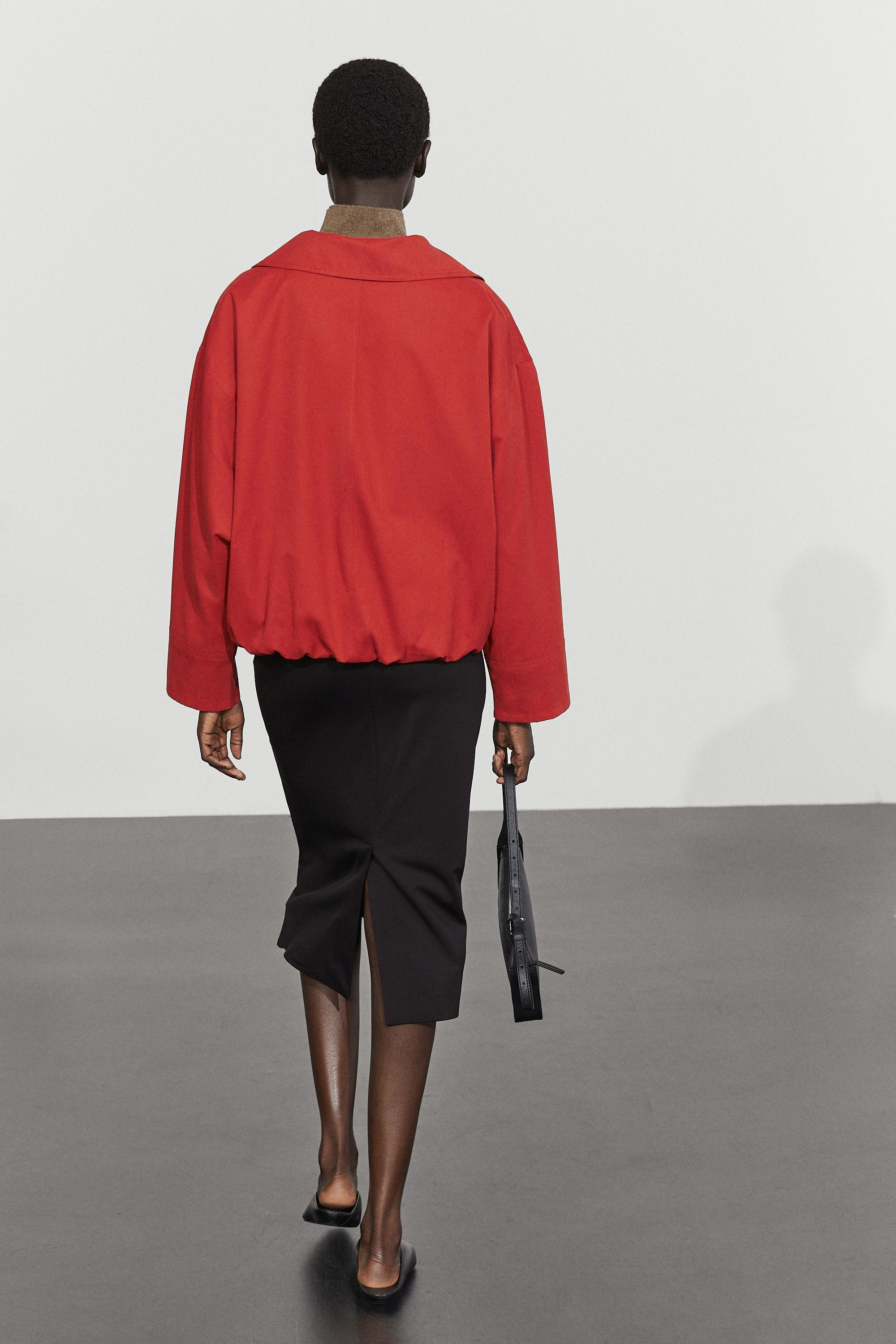 Cotton blend gathered bomber jacket — Dark red